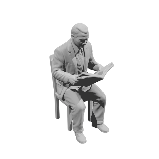 MM1486 Seated Gentleman in Suit Reading Newspaper on Chair