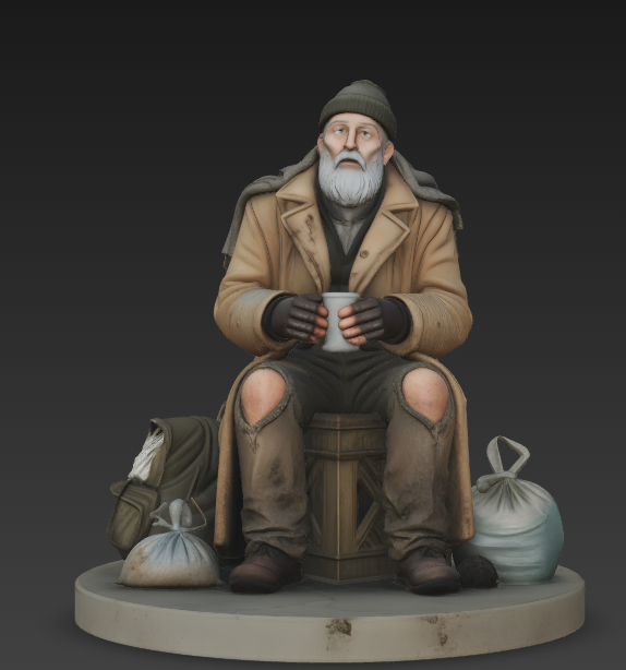 MM325 1970s Street Folks 4-Elderly Man Sitting on Crate