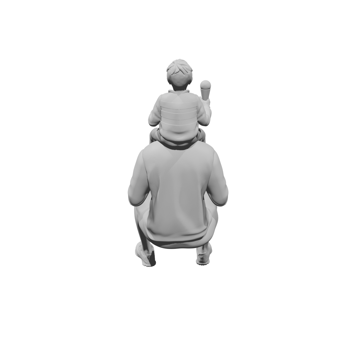 MM518 Father Carrying Son on Shoulders Eating Ice Cream