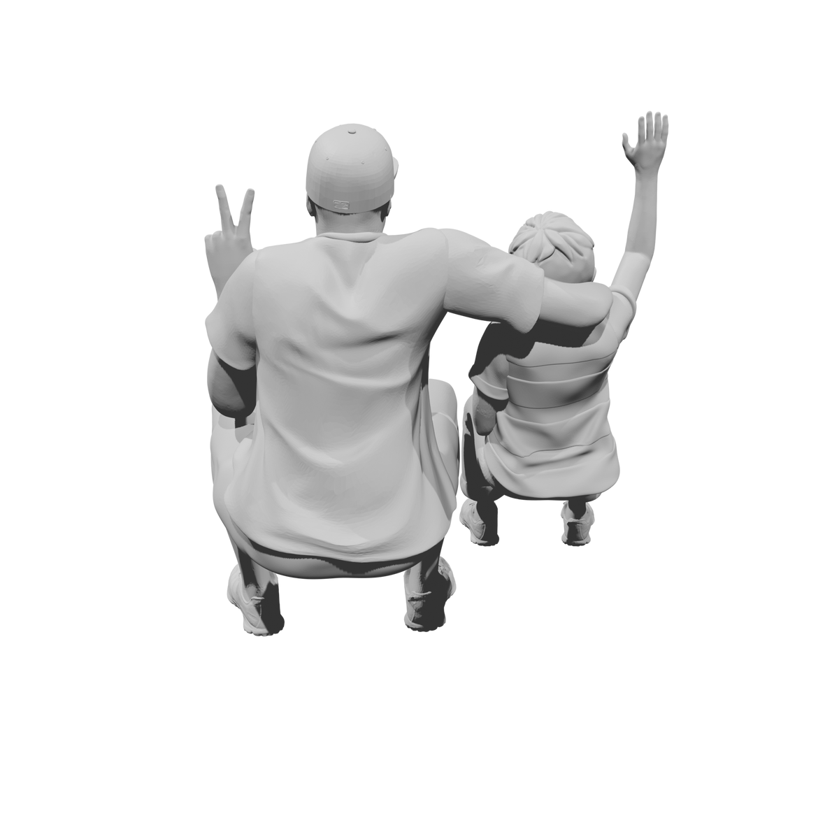 MM516 Father and Son Waving and Making Peace Sign
