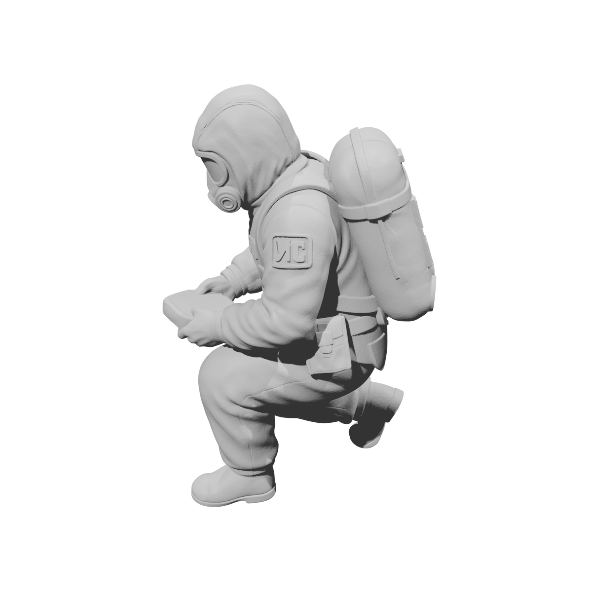 MM2184 Hazmat Materials Crew-16 Kneeling with Handheld Scanner
