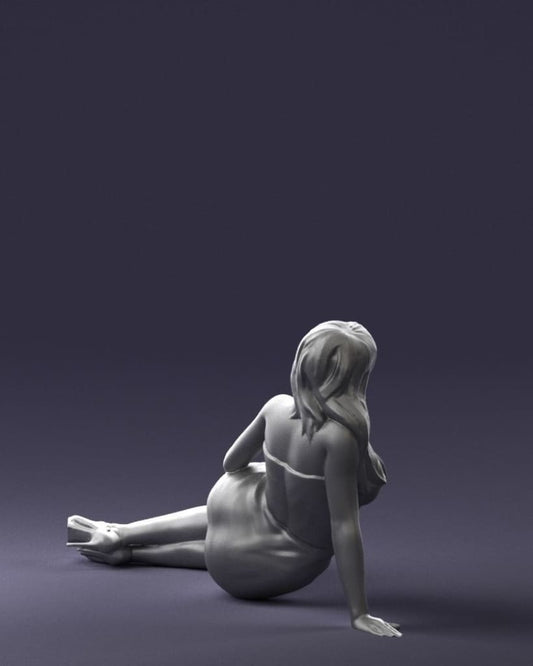 Young Girl Sitting On Floor In Short Dress Figure