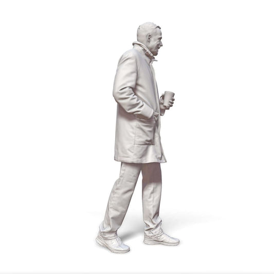 Walking Male In Coat With Coffee Cup Figure