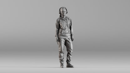 MM1348 Female Teenager wearing Headphones and Hoodie