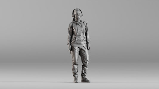 MM1348 Female Teenager wearing Headphones and Hoodie