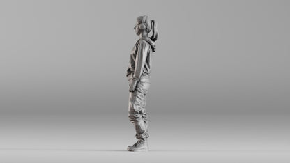 MM1348 Female Teenager wearing Headphones and Hoodie