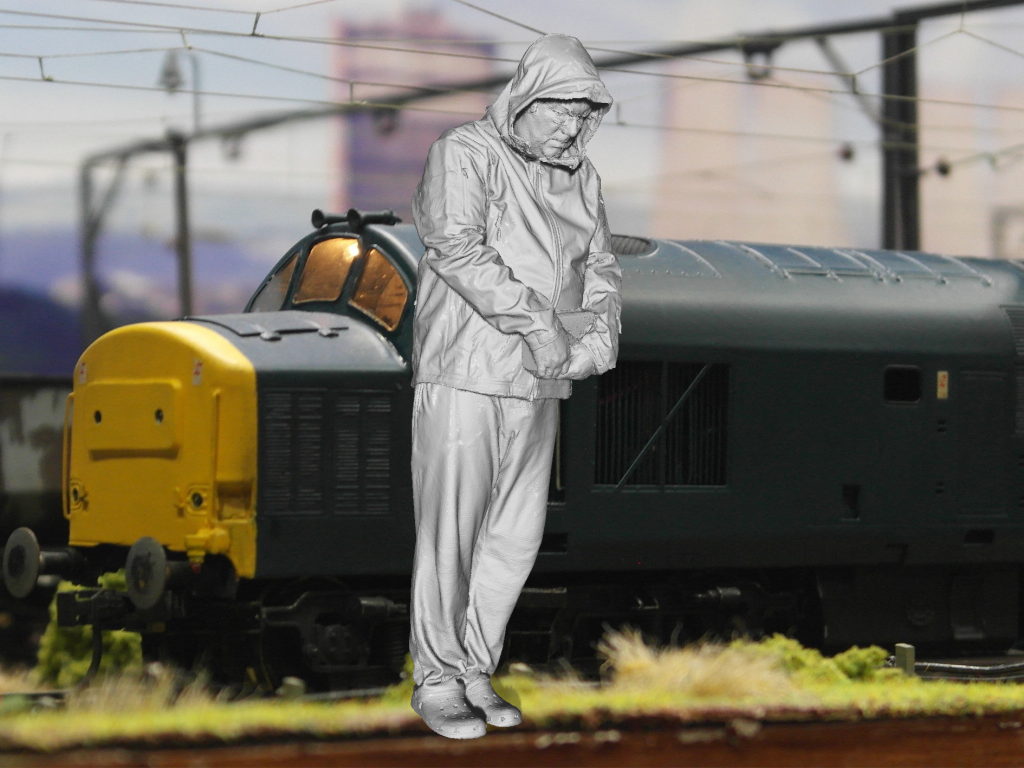 S3Ds0019 Male In Coat Holding Book Head Down Figure