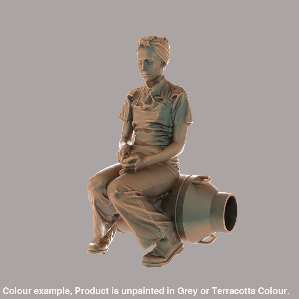 132s-0023 Land/Farm Girl sitting on Milk Churn Figure