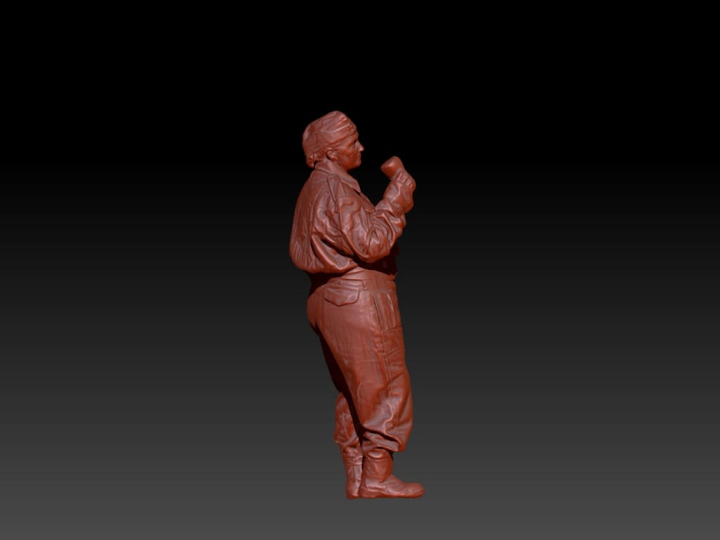 S3Ds0012 Female Soldier Standing Drinking Figure