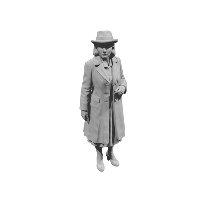 MM1480 Standing Woman in Overcoat and Fedora Hat Looking Sideways