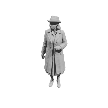MM1480 Standing Woman in Overcoat and Fedora Hat Looking Sideways