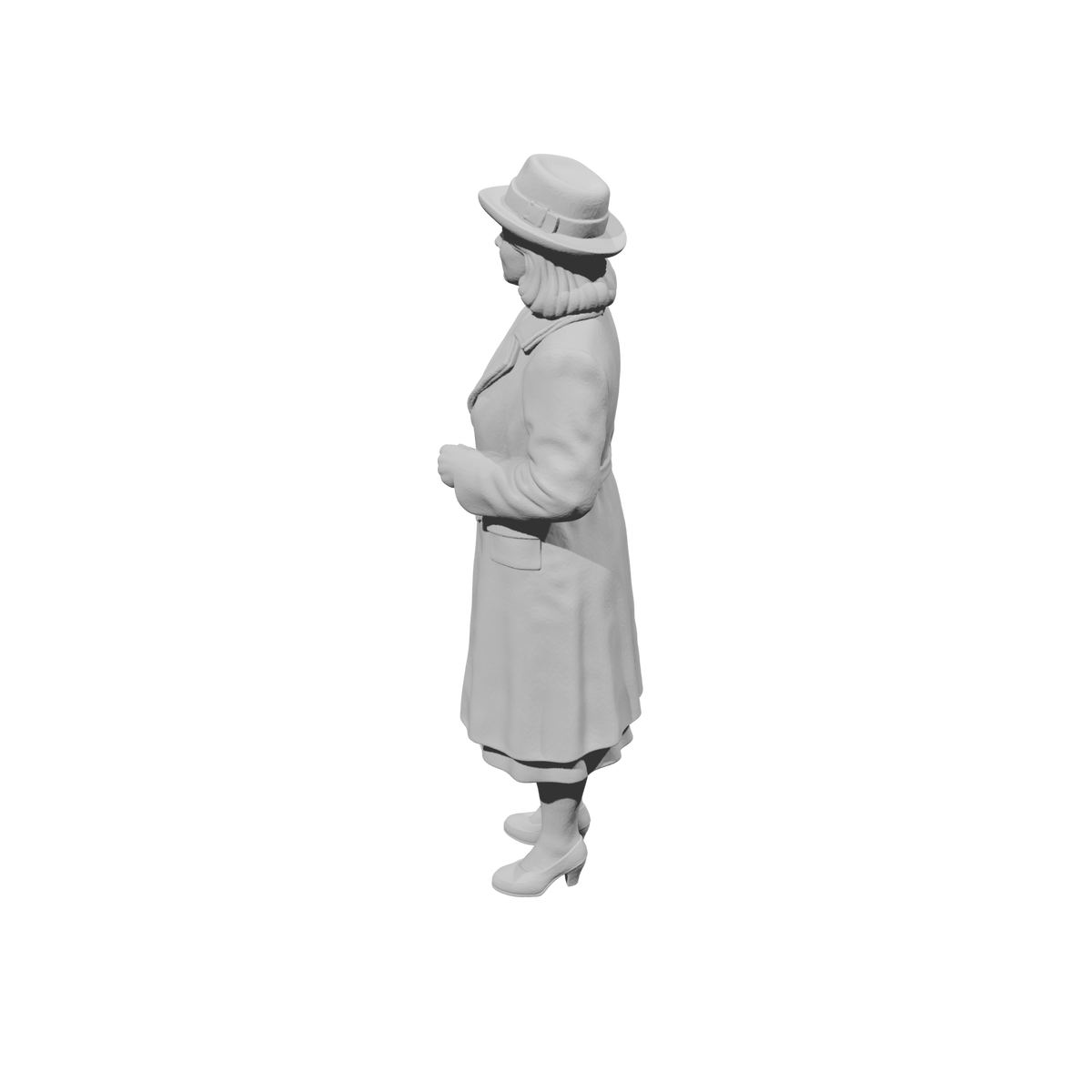 MM1480 Standing Woman in Overcoat and Fedora Hat Looking Sideways