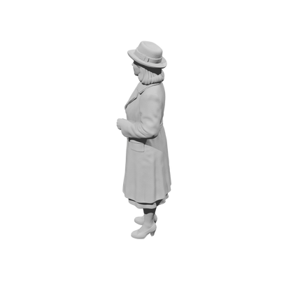 MM1480 Standing Woman in Overcoat and Fedora Hat Looking Sideways