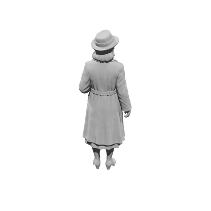 MM1480 Standing Woman in Overcoat and Fedora Hat Looking Sideways