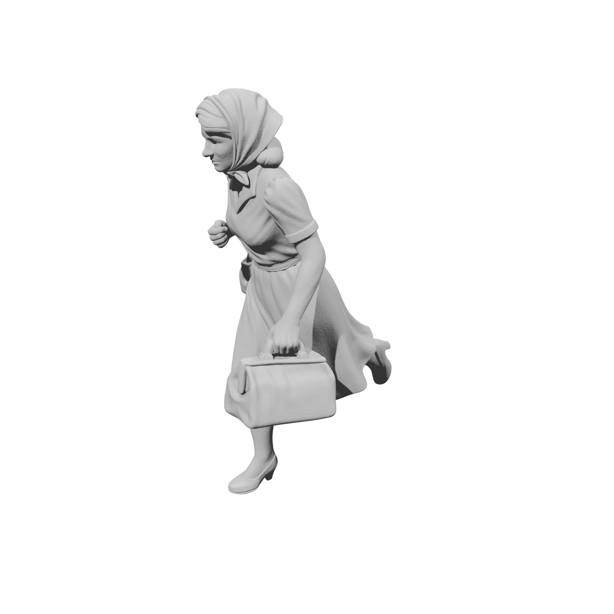 MM1490 Running Woman in Dress with Headscarf Carrying Handbag and Travel Bag