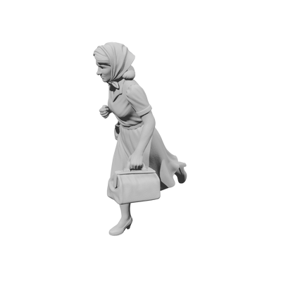 MM1490 Running Woman in Dress with Headscarf Carrying Handbag and Travel Bag