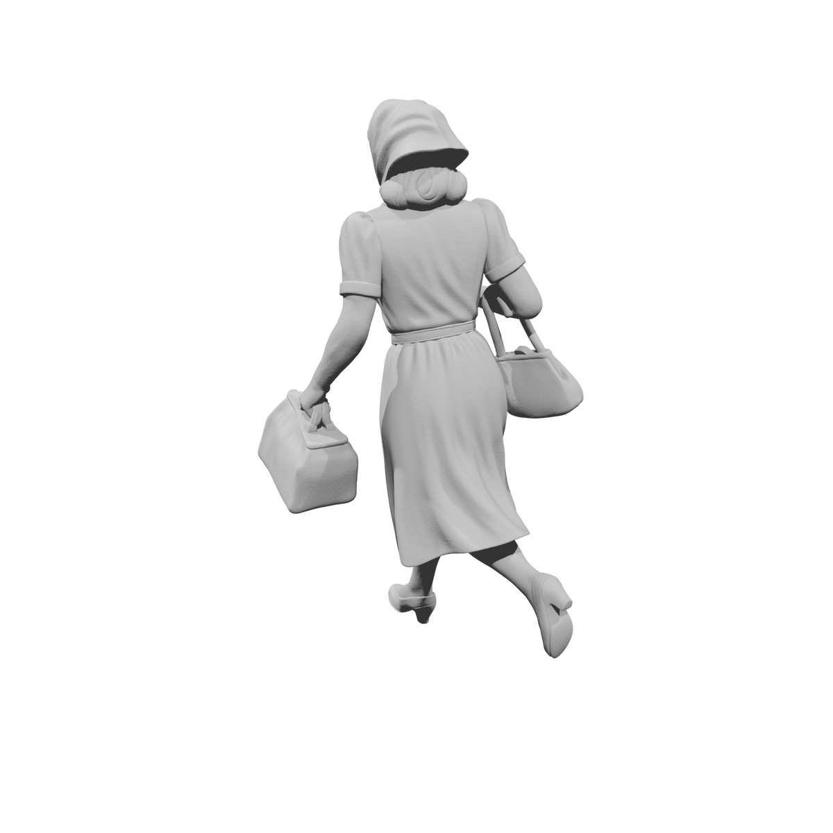 MM1490 Running Woman in Dress with Headscarf Carrying Handbag and Travel Bag