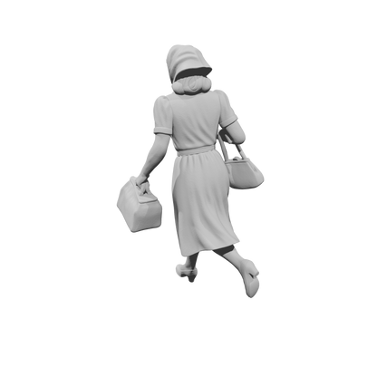 MM1490 Running Woman in Dress with Headscarf Carrying Handbag and Travel Bag