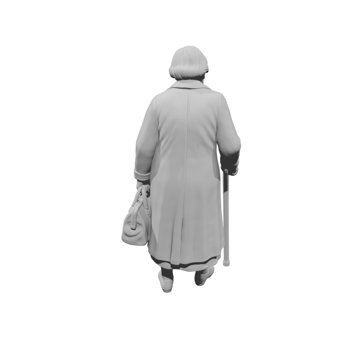MM1482 Elderly Woman Walking with Cane and Handbag Looking Down