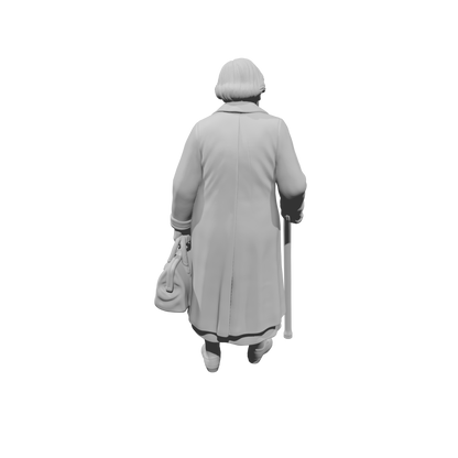 MM1482 Elderly Woman Walking with Cane and Handbag Looking Down