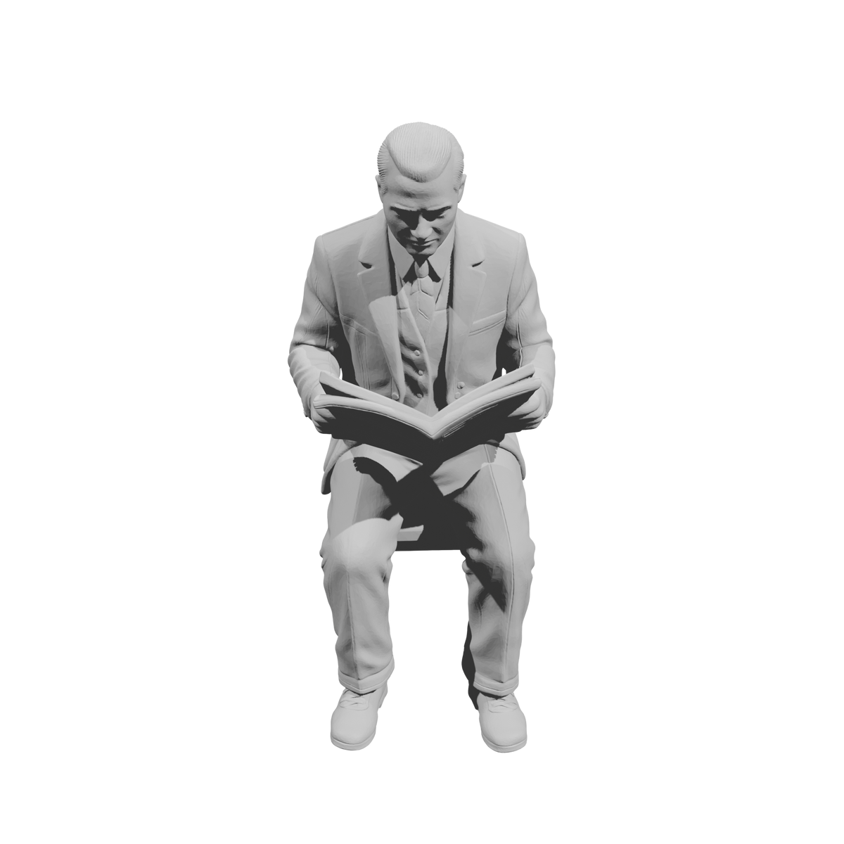 MM1486 Seated Gentleman in Suit Reading Newspaper on Chair
