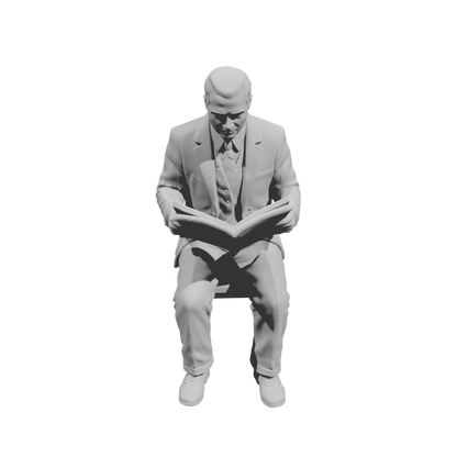 MM1486 Seated Gentleman in Suit Reading Newspaper on Chair
