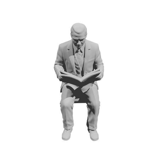 MM1486 Seated Gentleman in Suit Reading Newspaper on Chair