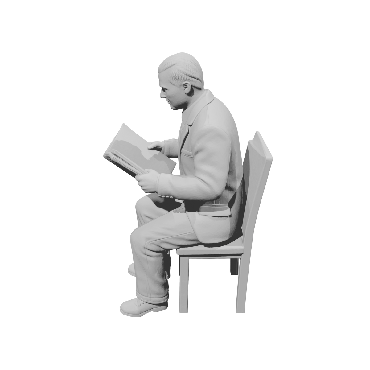 MM1486 Seated Gentleman in Suit Reading Newspaper on Chair