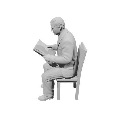 MM1486 Seated Gentleman in Suit Reading Newspaper on Chair