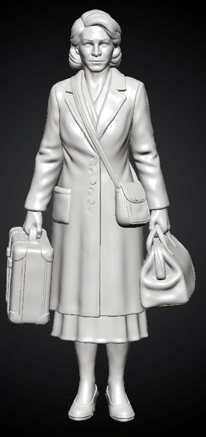MM1493 Female Traveler Standing with Large Suitcase