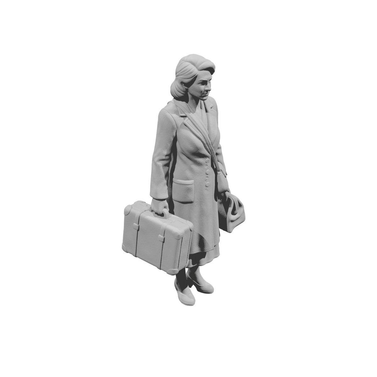 MM1493 Female Traveler Standing with Large Suitcase