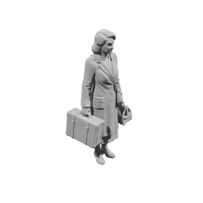 MM1493 Female Traveler Standing with Large Suitcase