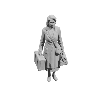 MM1493 Female Traveler Standing with Large Suitcase