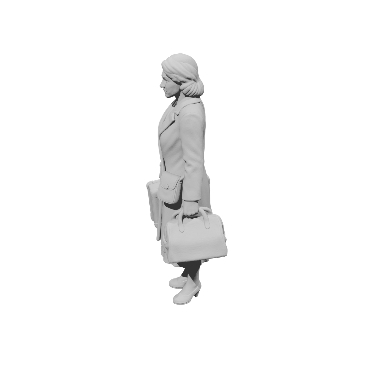 MM1493 Female Traveler Standing with Large Suitcase