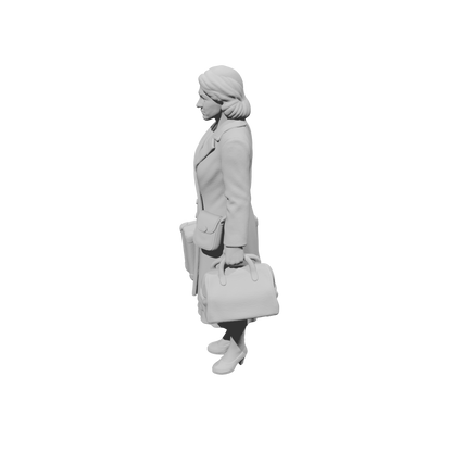 MM1493 Female Traveler Standing with Large Suitcase