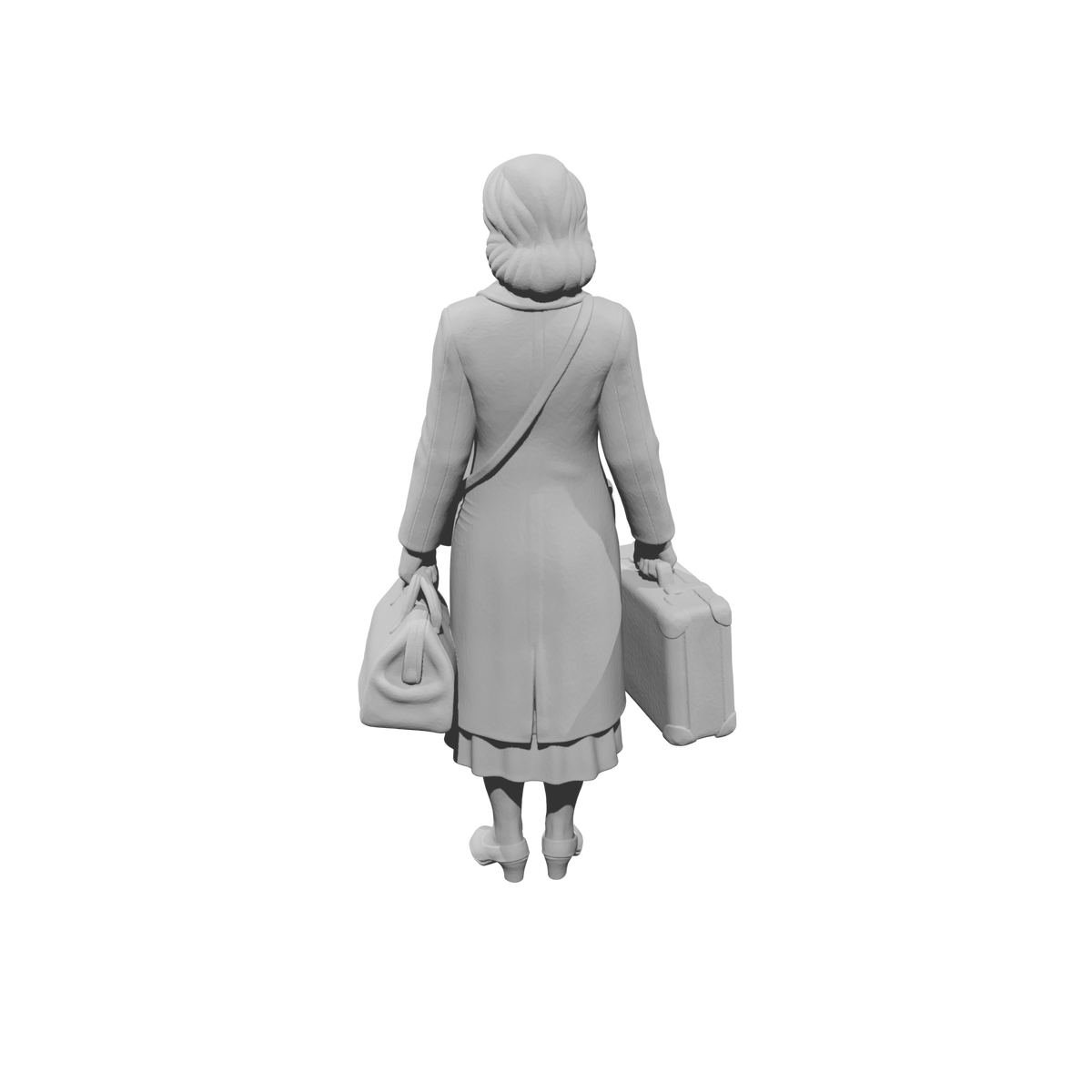 MM1493 Female Traveler Standing with Large Suitcase