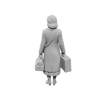 MM1493 Female Traveler Standing with Large Suitcase