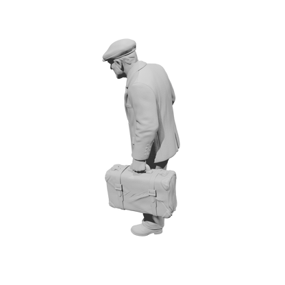 MM1489 Elderly Gentleman with Flat Cap Walking with Cane and Suitcase
