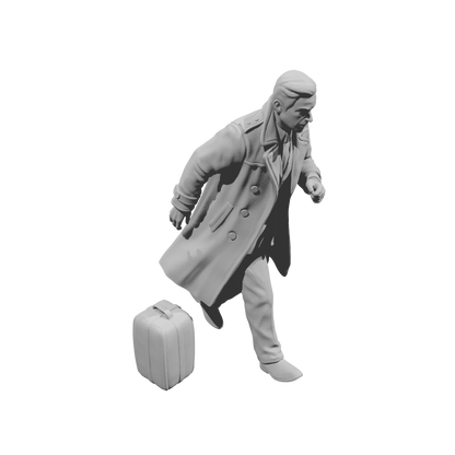 MM1487 Running Gentleman in Trench Coat Hurrying with Suitcase