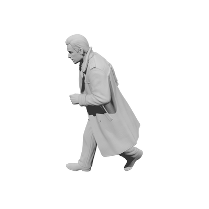 MM1487 Running Gentleman in Trench Coat Hurrying with Suitcase