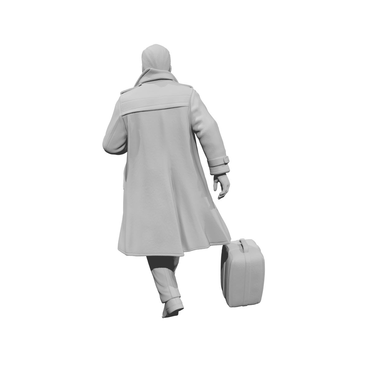MM1487 Running Gentleman in Trench Coat Hurrying with Suitcase