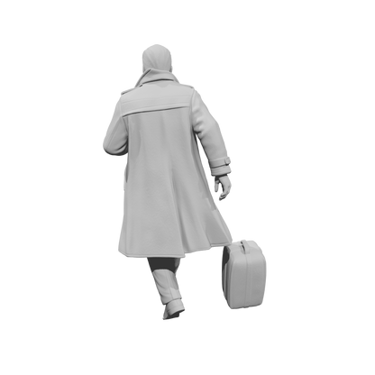 MM1487 Running Gentleman in Trench Coat Hurrying with Suitcase
