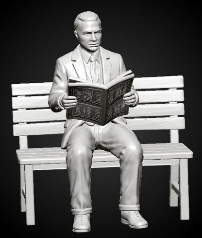 MM1498 Seated Gentleman Reading Book on Bench