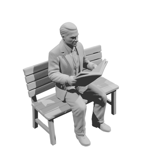 MM1498 Seated Gentleman Reading Book on Bench