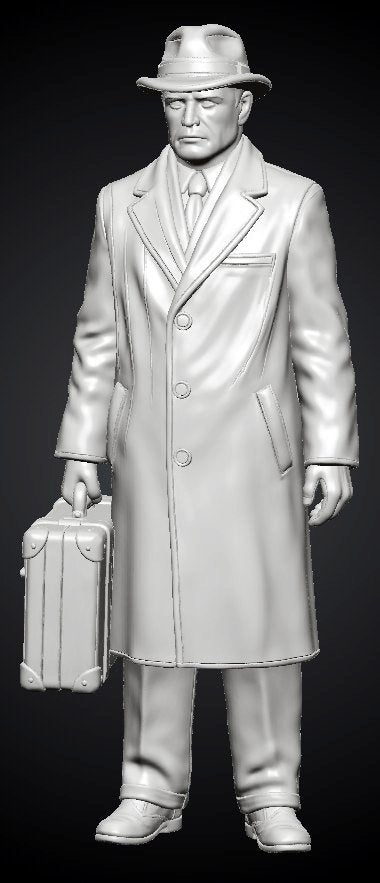 MM1484 Standing Gentleman in Trench Coat and Fedora Holding