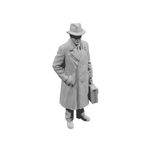 MM1476 Standing Gentleman in Overcoat and Fedora Holding Briefcase
