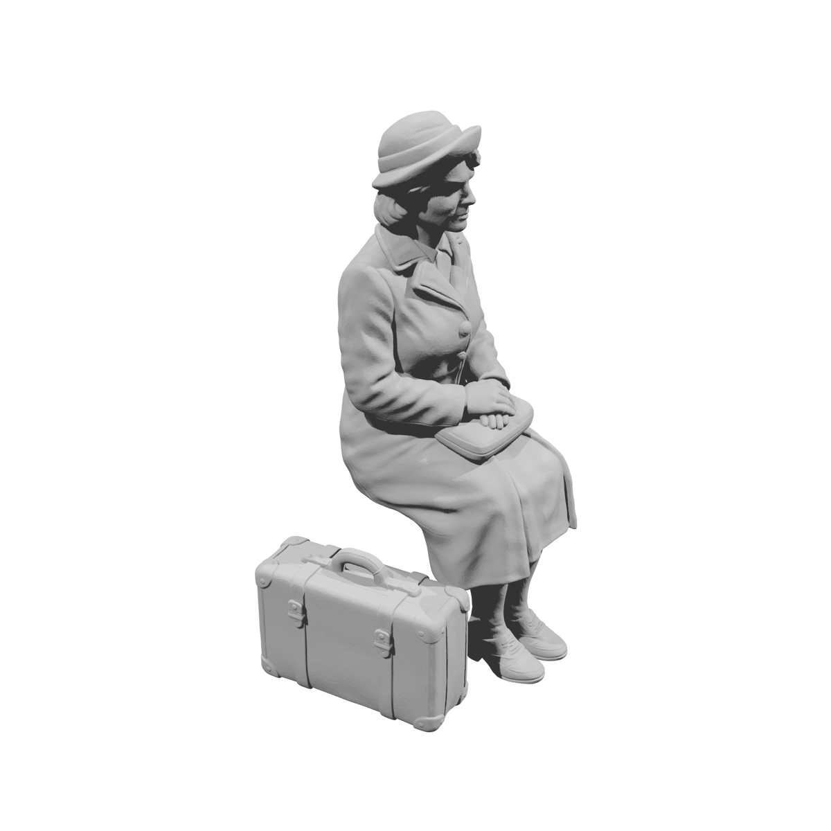MM1492 Seated Female Passenger with Suitcase on Ground