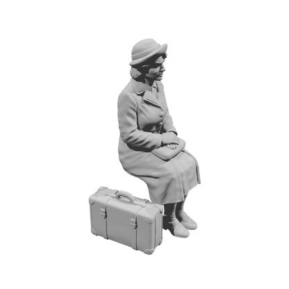 MM1492 Seated Female Passenger with Suitcase on Ground