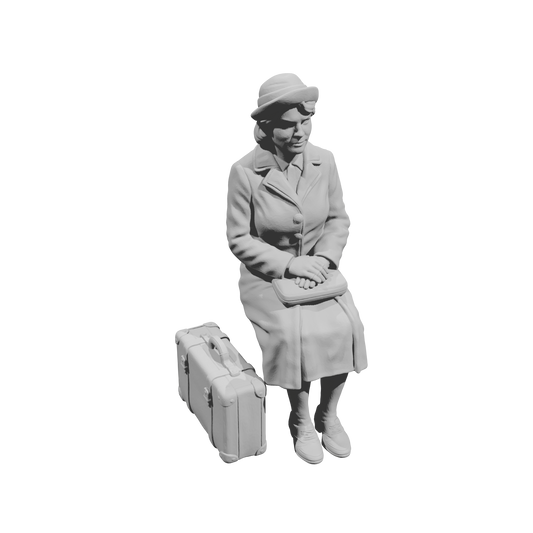 MM1492 Seated Female Passenger with Suitcase on Ground