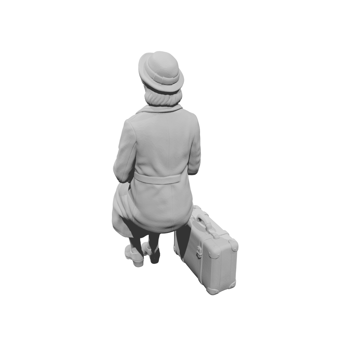 MM1492 Seated Female Passenger with Suitcase on Ground